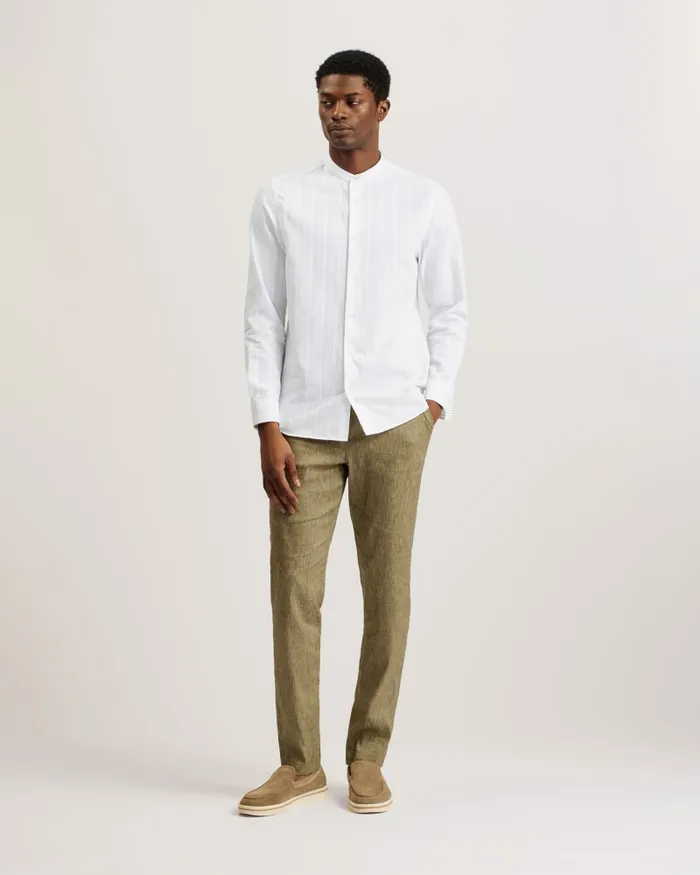 Men FIER 8211 Textured Stripe Grandad Collar Shirt White Ted Baker Shirts Men FIER 8211 Textured Stripe Grandad Collar Shirt White Ted Baker Shirts