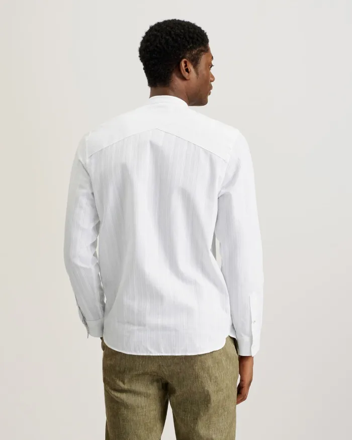Men FIER 8211 Textured Stripe Grandad Collar Shirt White Ted Baker Shirts Men FIER 8211 Textured Stripe Grandad Collar Shirt White Ted Baker Shirts