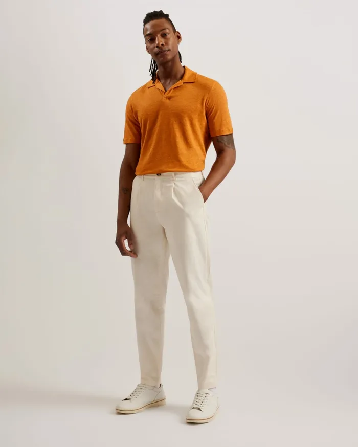 Men FLINPO 8211 Linen Revere Collar Polo Shirt Medium Orange Ted Baker Tops Men FLINPO 8211 Linen Revere Collar Polo Shirt Medium Orange Ted Baker Tops