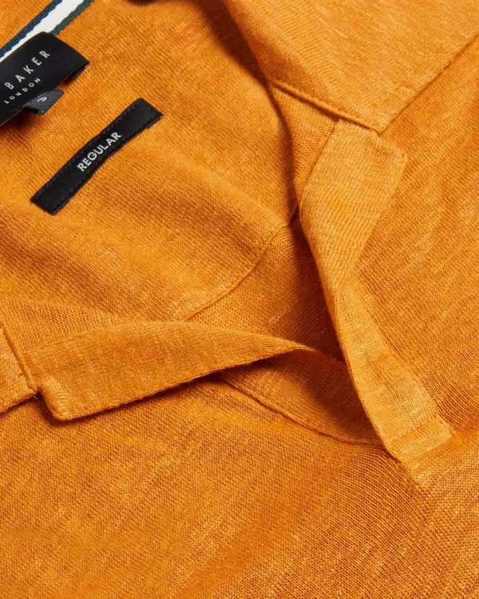 Men FLINPO 8211 Linen Revere Collar Polo Shirt Medium Orange Ted Baker Tops Men FLINPO 8211 Linen Revere Collar Polo Shirt Medium Orange Ted Baker Tops