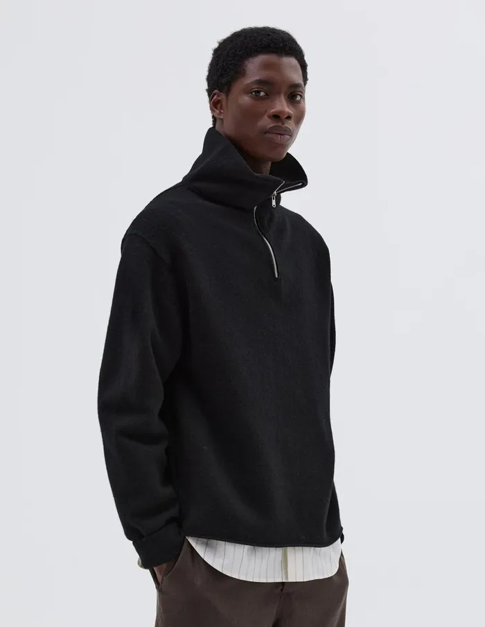 Men Half Zip Sweater Black Margaret Howell Knitwear