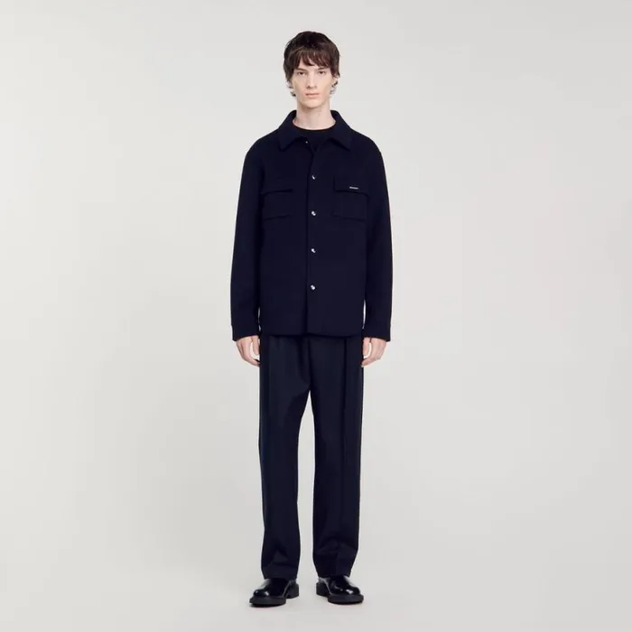 Men Jackets SANDRO Doublefaced Overshirt Navy Blue Men Jackets SANDRO Doublefaced Overshirt Navy Blue