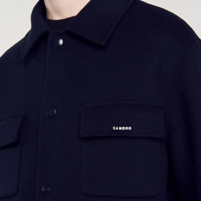 Men Jackets SANDRO Doublefaced Overshirt Navy Blue Men Jackets SANDRO Doublefaced Overshirt Navy Blue