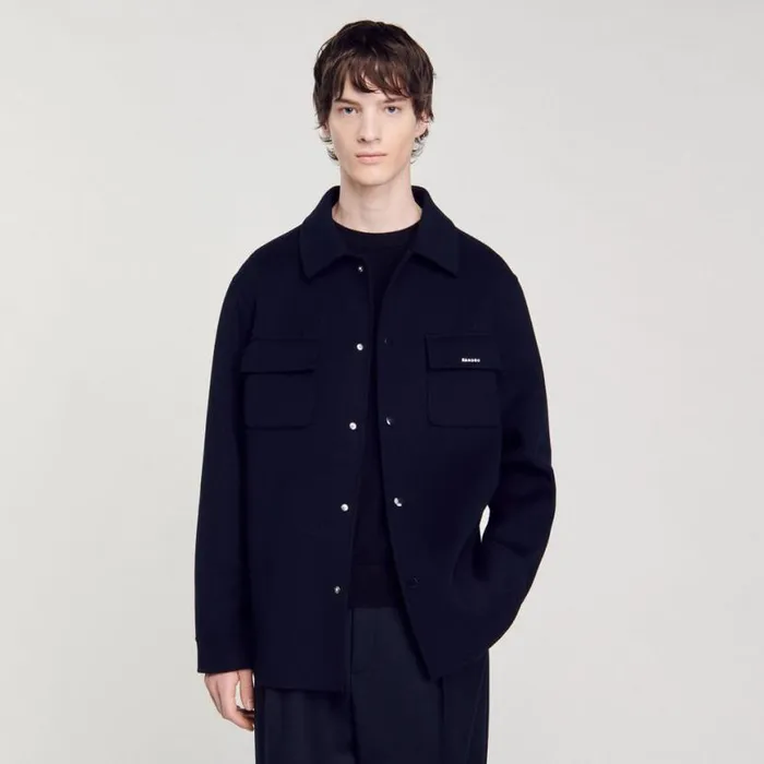 Men Jackets SANDRO Doublefaced Overshirt Navy Blue Men Jackets SANDRO Doublefaced Overshirt Navy Blue