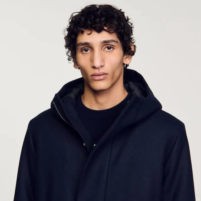 Men Jackets SANDRO Hooded Wool Parka Navy Blue
