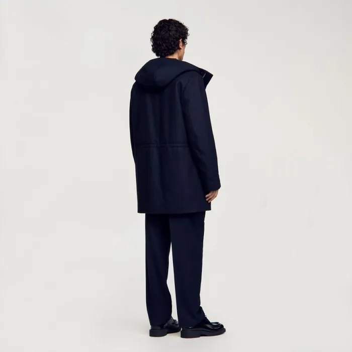 Men Jackets SANDRO Hooded Wool Parka Navy Blue
