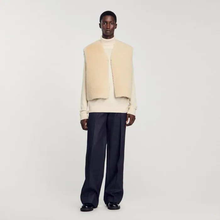 Men Jackets SANDRO Sleeveless Shearling Cardigan Ecru