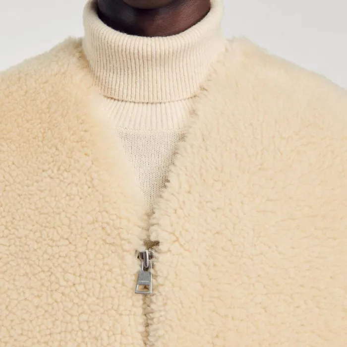 Men Jackets SANDRO Sleeveless Shearling Cardigan Ecru
