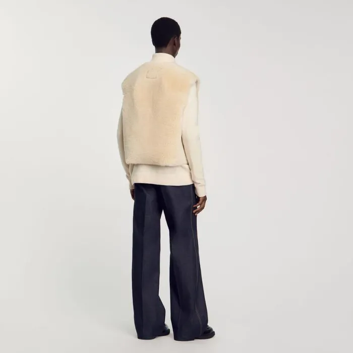 Men Jackets SANDRO Sleeveless Shearling Cardigan Ecru