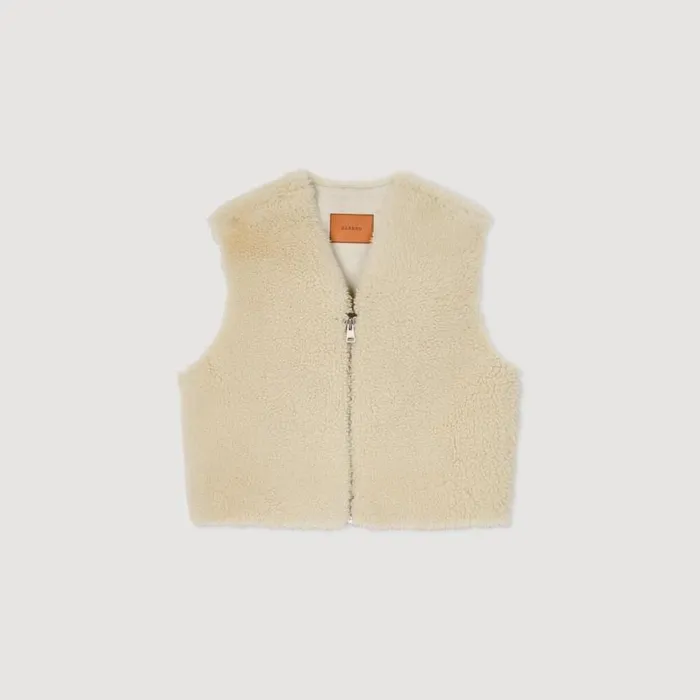 Men Jackets SANDRO Sleeveless Shearling Cardigan Ecru