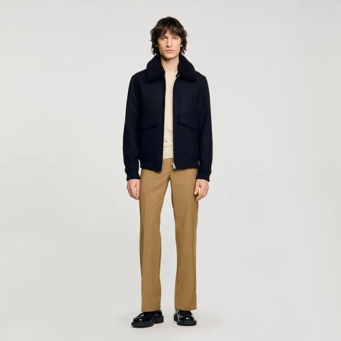 Men Jackets SANDRO Wool Aviator Jacket Navy Blue