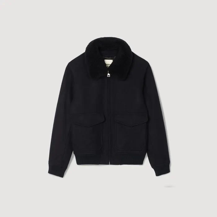 Men Jackets SANDRO Wool Aviator Jacket Navy Blue