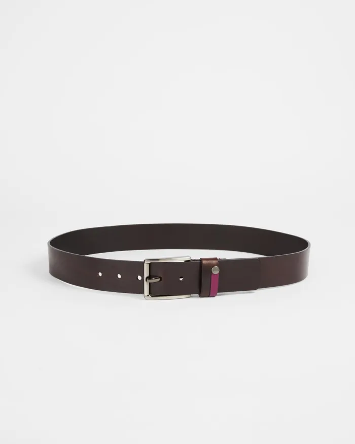 Men KEEPSAK 8211 Contrast Detail Leather Belt Chocolate Ted Baker Belts