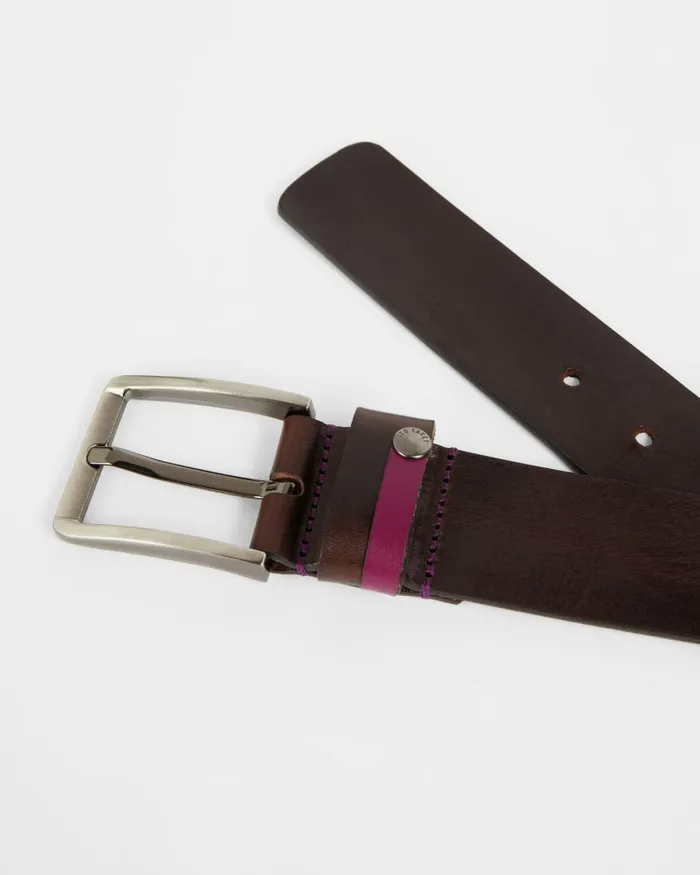 Men KEEPSAK 8211 Contrast Detail Leather Belt Chocolate Ted Baker Belts