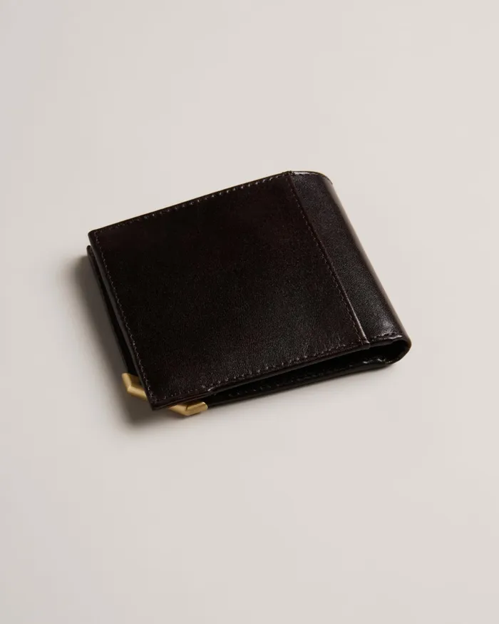 Men KORNERR 8211 Metal Corner Bifold Coin Wallet Brownchocolate Ted Baker Wallets and Cardholders