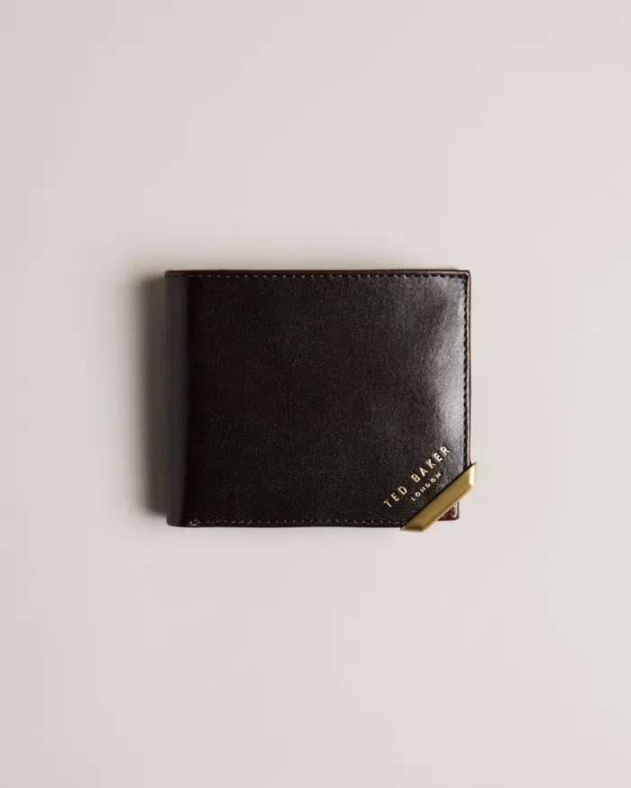 Men KORNERR 8211 Metal Corner Bifold Coin Wallet Brownchocolate Ted Baker Wallets and Cardholders