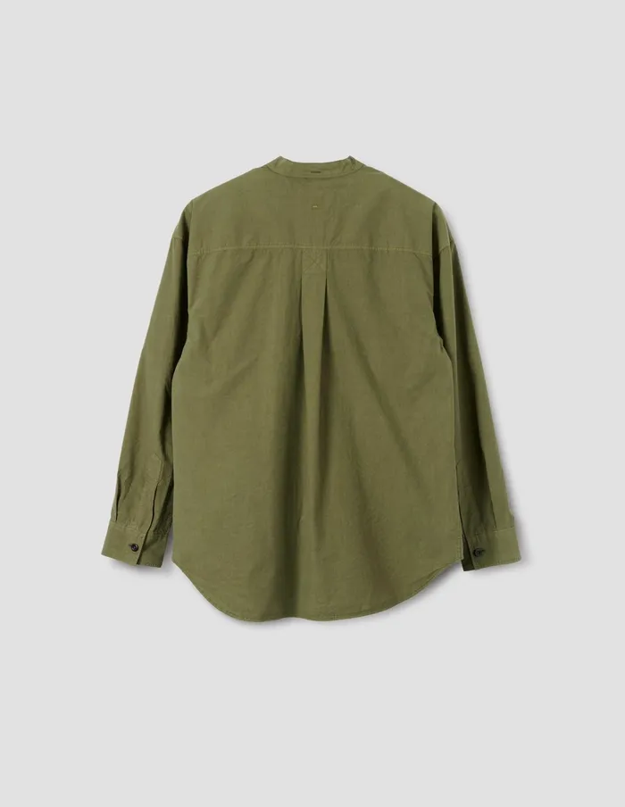 Men Mhl Oversized Collarless Shirt Olive Green Margaret Howell Shirts
