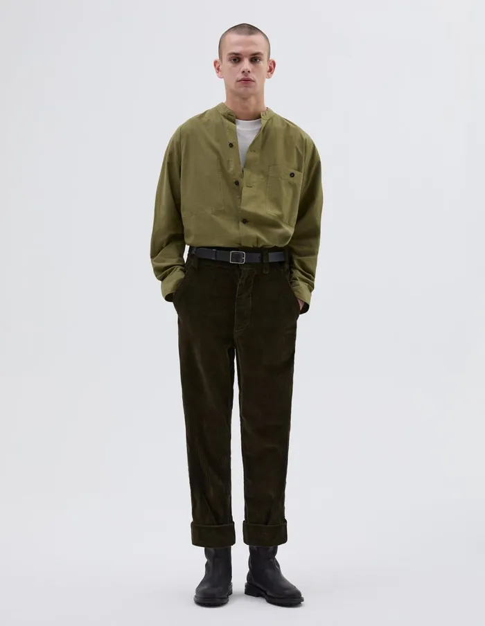 Men Mhl Wide Waistband Trouser Dark Olive Margaret Howell Trousers