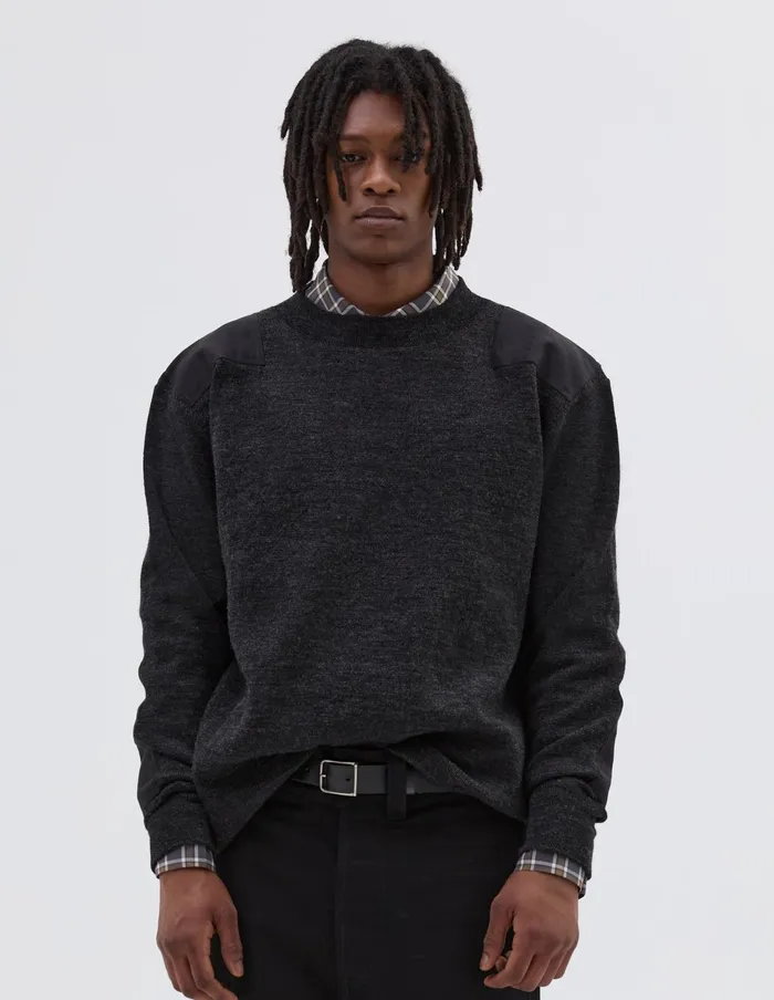 Men Mhl Woven Patch Crew Charcoal Margaret Howell Knitwear