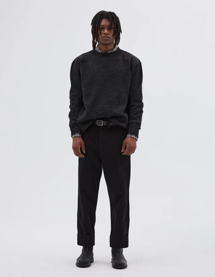 Men Mhl Woven Patch Crew Charcoal Margaret Howell Knitwear