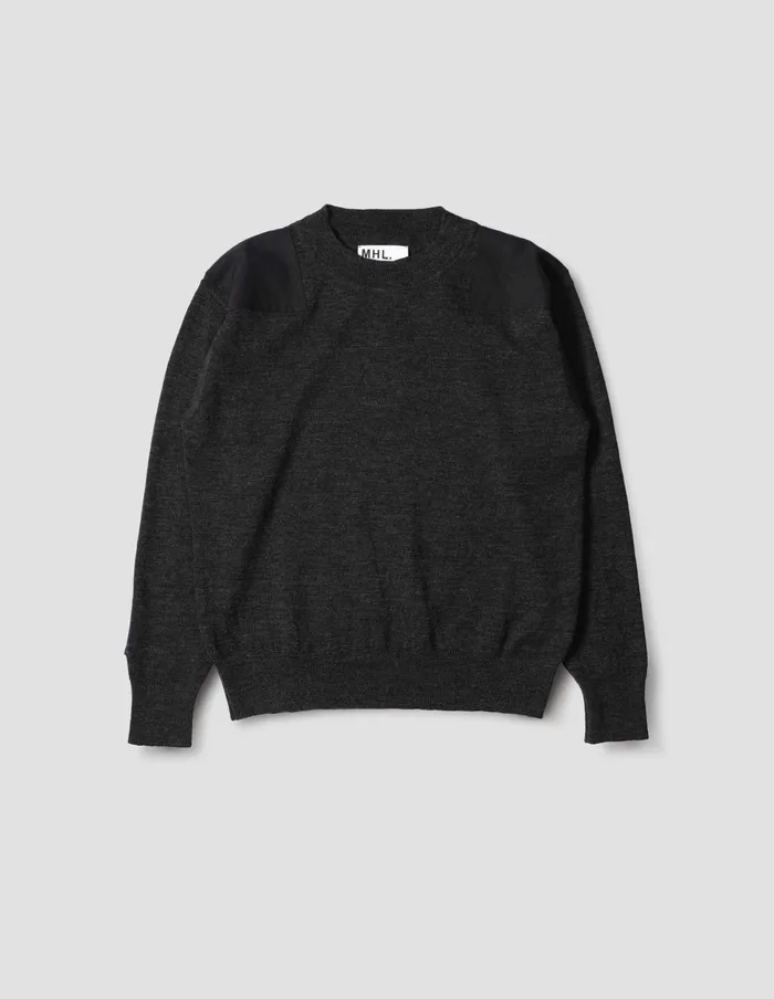 Men Mhl Woven Patch Crew Charcoal Margaret Howell Knitwear