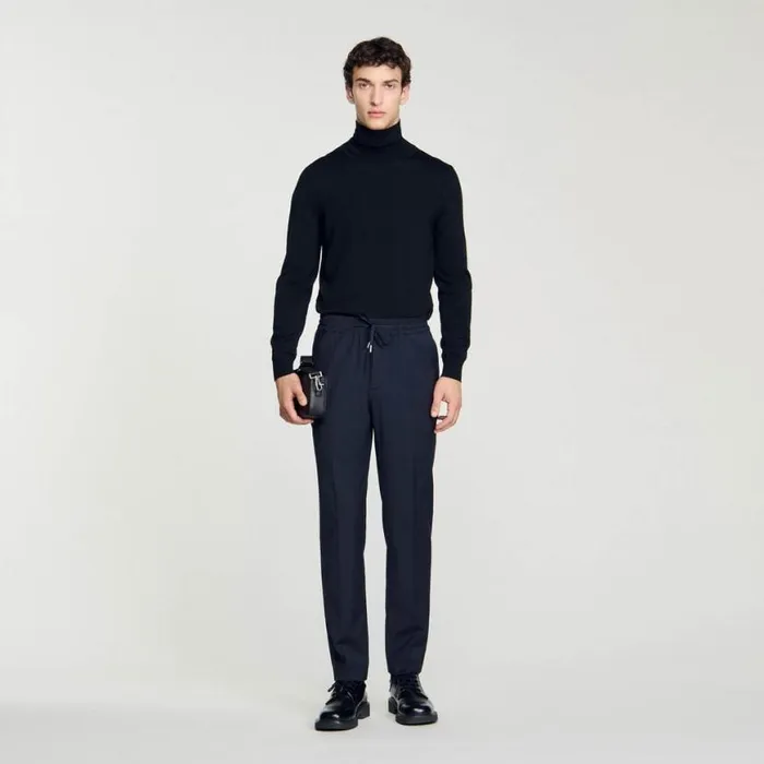 Men Pants and Shorts SANDRO Elasticated Straightleg Pants Navy Blue