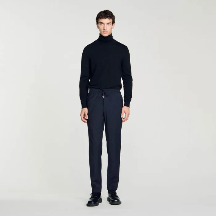Men Pants and Shorts SANDRO Elasticated Straightleg Pants Navy Blue