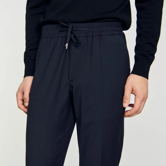 Men Pants and Shorts SANDRO Elasticated Straightleg Pants Navy Blue