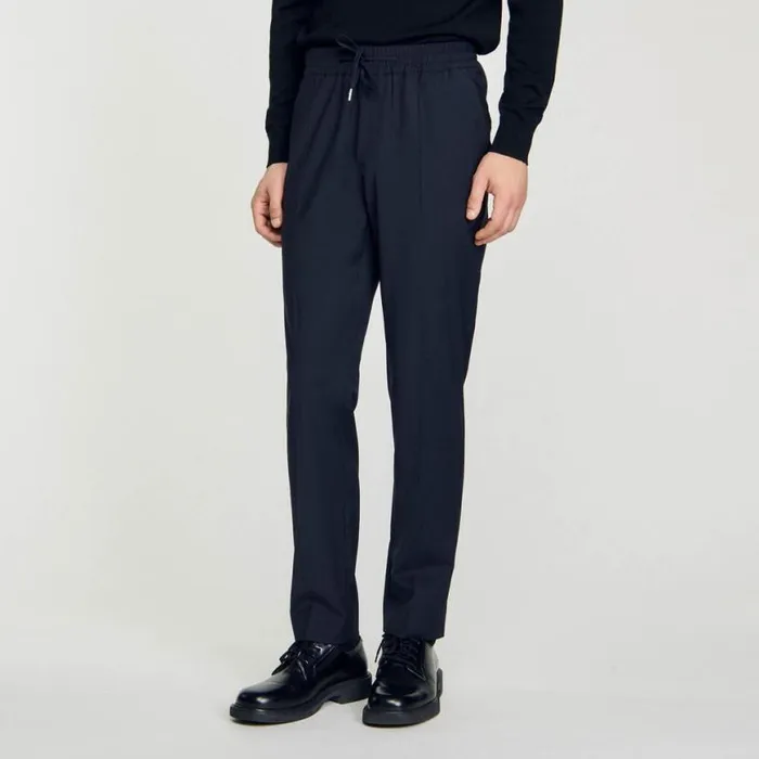 Men Pants and Shorts SANDRO Elasticated Straightleg Pants Navy Blue