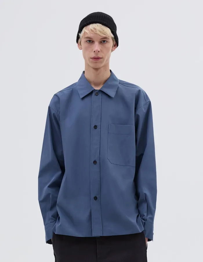 Men Raised Placket Shirt Steel Blue Margaret Howell Shirts