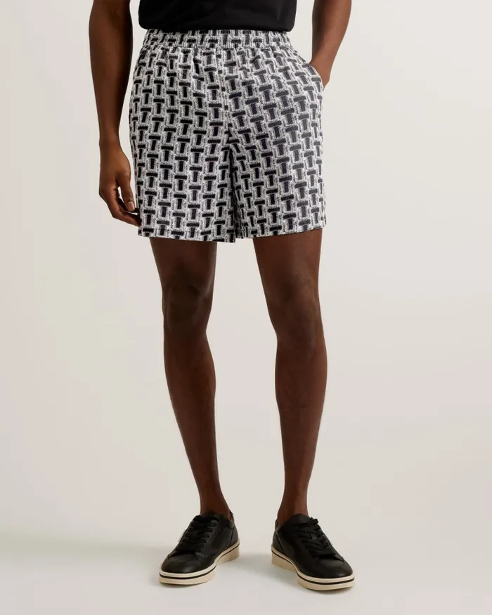 Men RHINS 8211 Textured T Print Elastic Shorts Black Ted Baker Shorts Men RHINS 8211 Textured T Print Elastic Shorts Black Ted Baker Shorts
