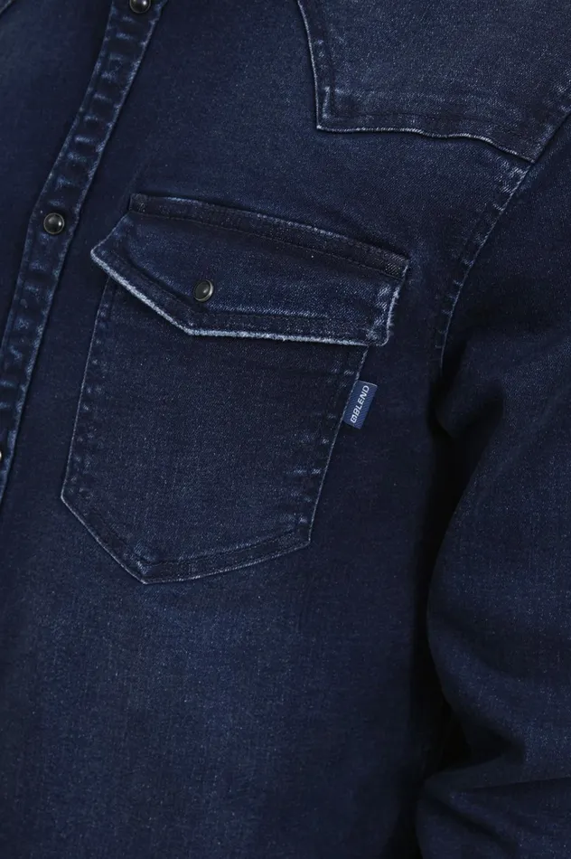 Men Shirts Blend Long Sleeved Shirt Denim Raw Blue