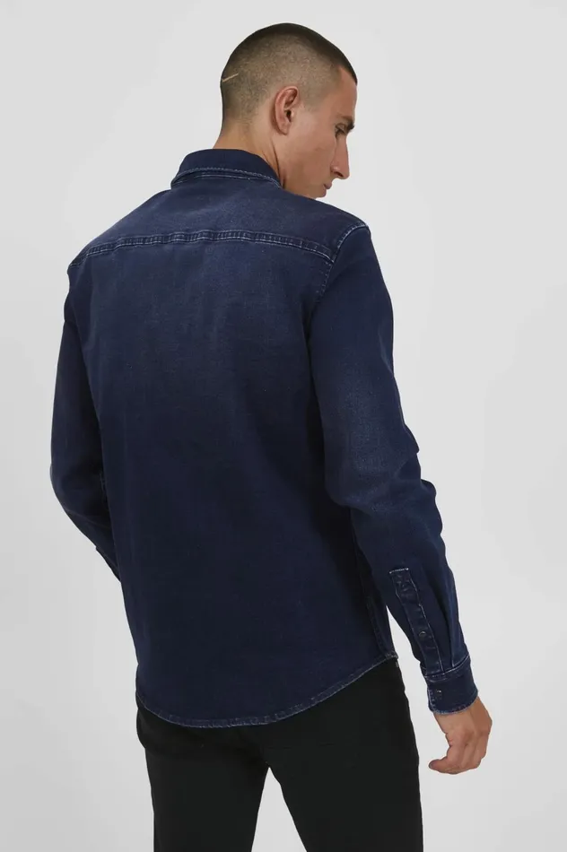 Men Shirts Blend Long Sleeved Shirt Denim Raw Blue