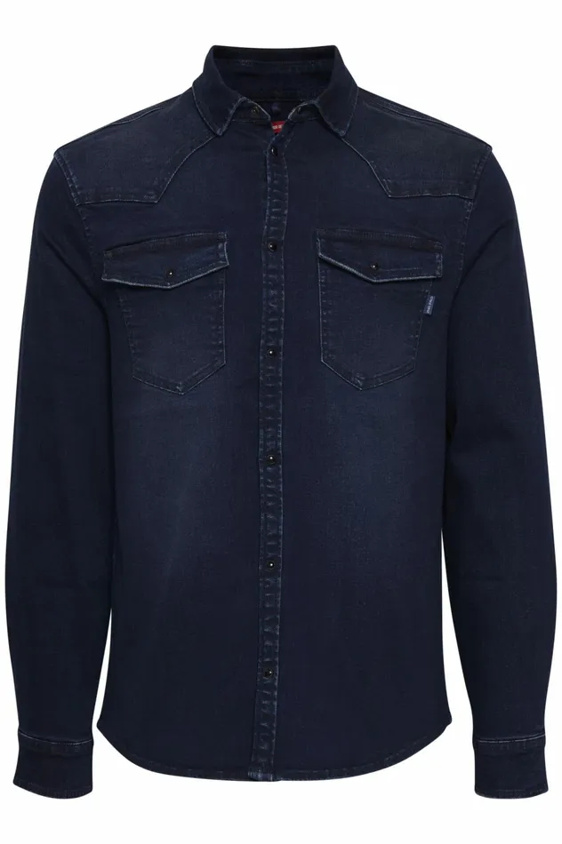 Men Shirts Blend Long Sleeved Shirt Denim Raw Blue