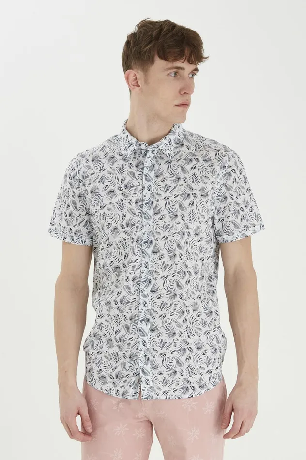 Men Shirts Blend Short Sleeved Shirt Bright White