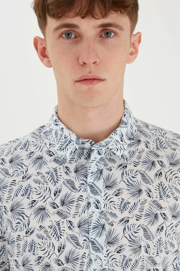 Men Shirts Blend Short Sleeved Shirt Bright White