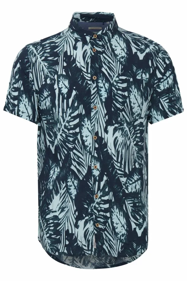 Men Shirts Blend Short Sleeved Shirt Dress Blues