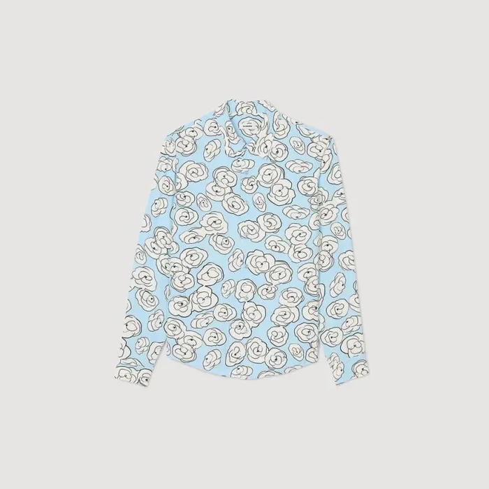 Men Shirts SANDRO Camellia Motif Shirt Sky Blue