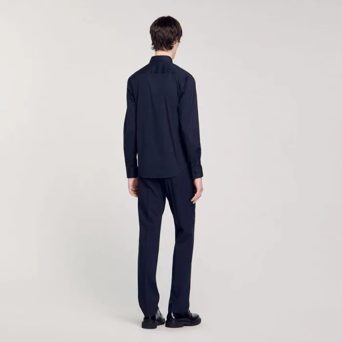 Men Shirts SANDRO Fitted Stretch Cotton Shirt Navy Blue