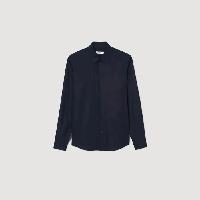 Men Shirts SANDRO Fitted Stretch Cotton Shirt Navy Blue