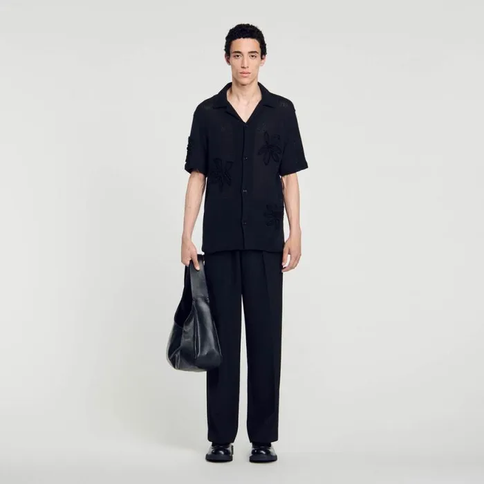 Men Shirts SANDRO Floral Knit Shirt Black