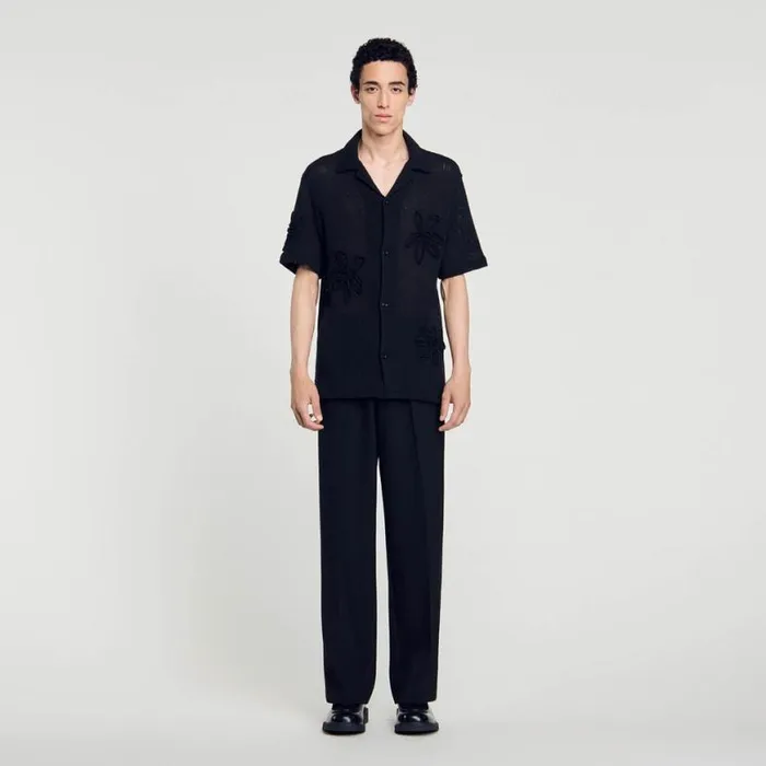 Men Shirts SANDRO Floral Knit Shirt Black