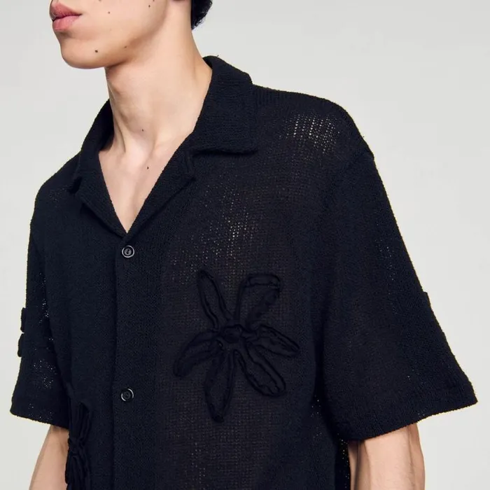 Men Shirts SANDRO Floral Knit Shirt Black