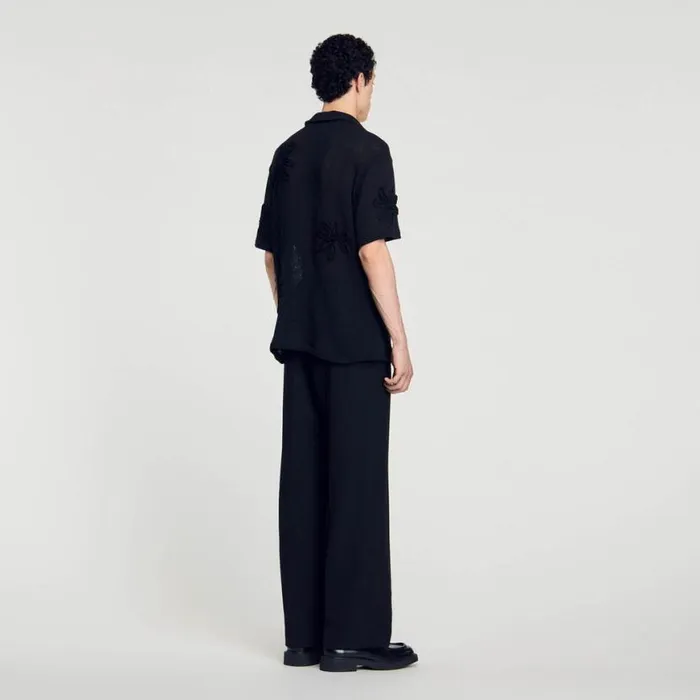 Men Shirts SANDRO Floral Knit Shirt Black