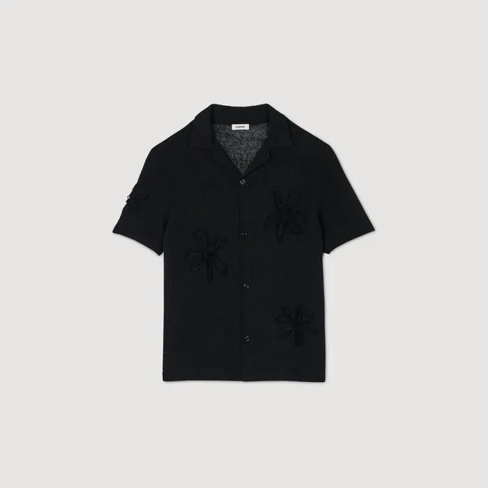Men Shirts SANDRO Floral Knit Shirt Black