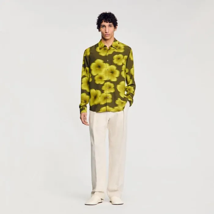 Men Shirts SANDRO Loosefit Floral Shirt Super Green