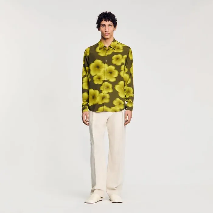 Men Shirts SANDRO Loosefit Floral Shirt Super Green