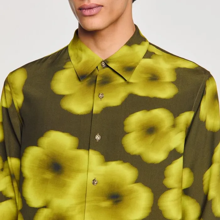 Men Shirts SANDRO Loosefit Floral Shirt Super Green