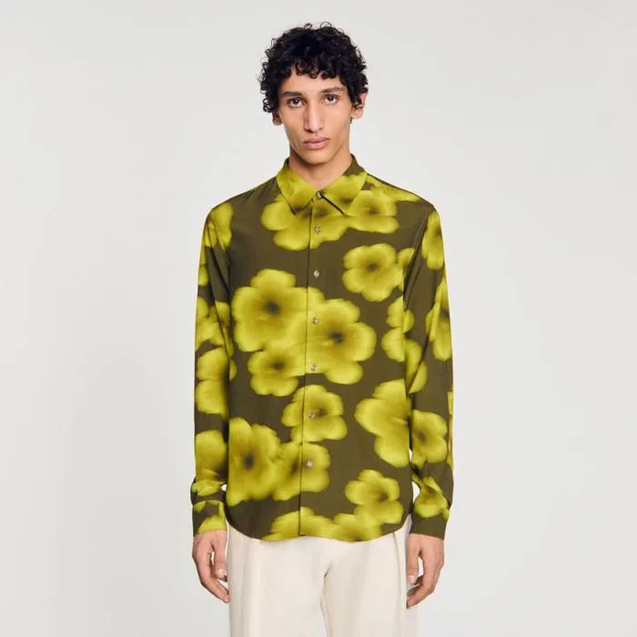 Men Shirts SANDRO Loosefit Floral Shirt Super Green