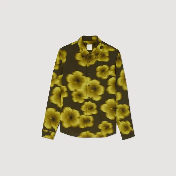 Men Shirts SANDRO Loosefit Floral Shirt Super Green